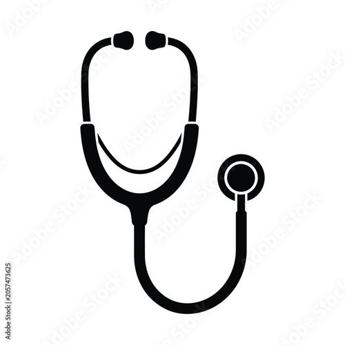 Stethoscope medical icon vector, black silhouette of doctor diagnostic tool, healthcare equipment for clinic and hospital