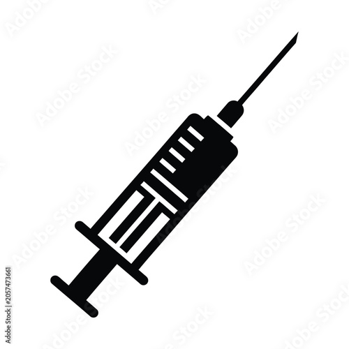 Photos Medical syringe vector icon, black silhouette of hypodermic needle for injection