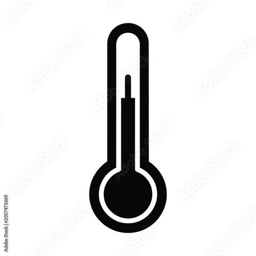 Minimalist thermometer icon vector, black medical temperature gauge, weather climate measurement symbol for web design