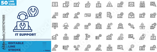 Obraz na płótnie IT Support Line Editable Icons set