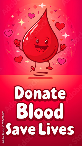 Medical Blood Donation Awareness Illustration With Cheerful Red Blood Drop Mascot