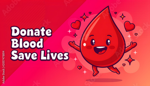 Bright Cartoon Blood Donation Graphic With Friendly Mascot And Healthcare Support Message