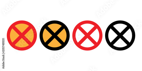Fotografie Set of four circular prohibition signs with red and black borders and cross mark