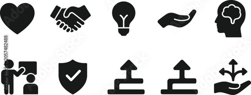 Foto Set of common life and work icons with love, teamwork, idea, growth and success