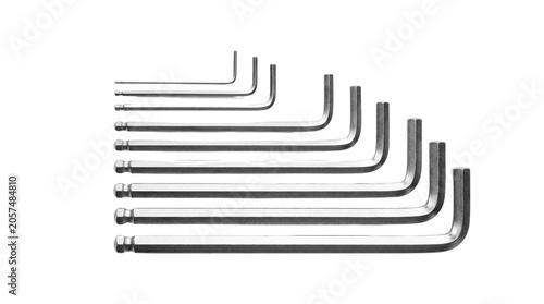 L-shaped hex key Allen wrench set isolated on white background