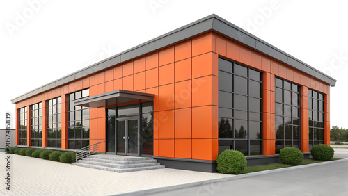 Modern Orange Commercial Office Building Facade Isolated on White Background