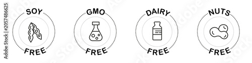 Allergen Free Food Labels Set, Soy Free, GMO Free, Dairy Free and Nut Free Packaging Badges
