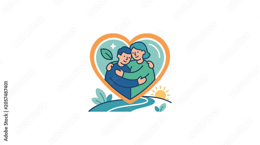 Fototapeta premium Couple Hugging Inside Heart Shape, Love and Connection