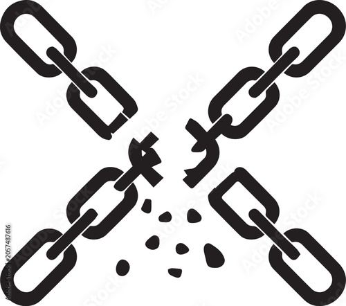 Foto Broken chain symbol representing freedom and liberation from constraints, suggesting overcoming challenges and achieving independence