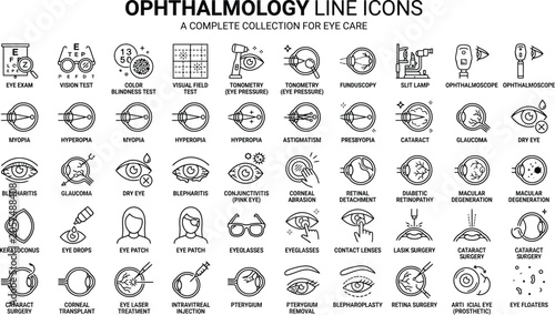 Foto Ophthalmology Line Icons: Eye Care Vision Medical