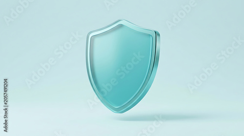 3D frosted turquoise shield isolated on a clean white background