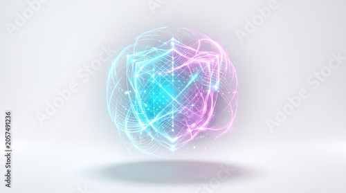 3D holographic shield shifting c… isolated on a clean white background