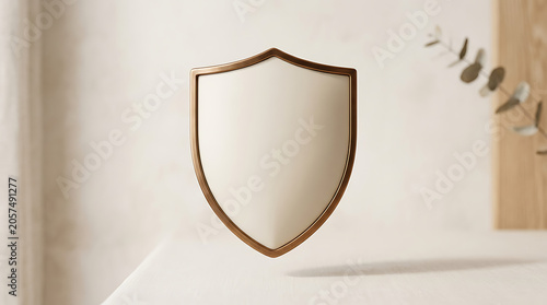 3D matte shield bronze border isolated on a clean white background