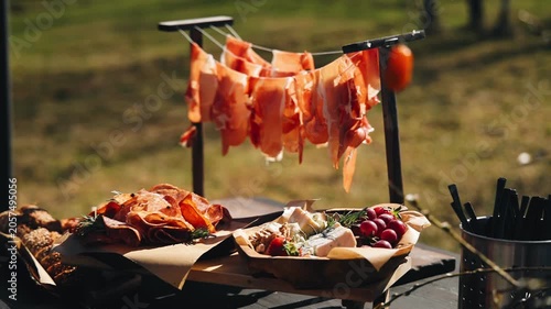 Meat and other snacks are on the buffet. Treats are waiting for the guests