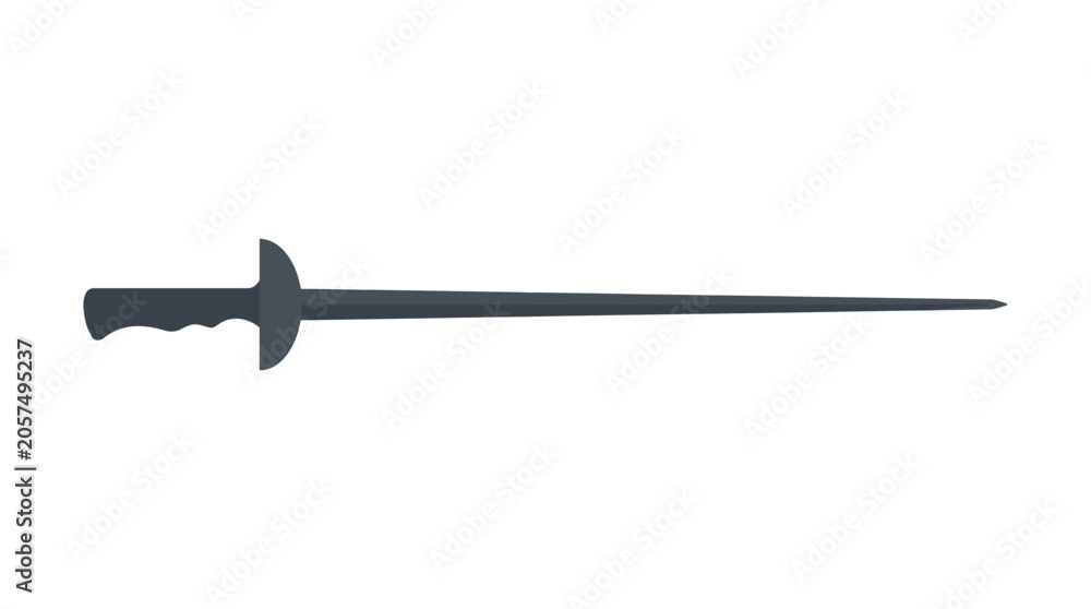 Fototapeta premium A modern rapier sword with a dark grey blade and a black grip isolated on a white background, symbolizing combat and fencing