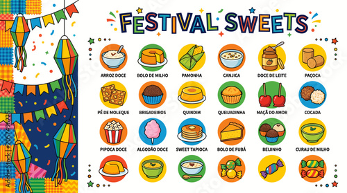 Festa Junina Food and Decorations Vector Icons A Celebration of Brazilian Culture