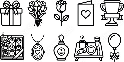 Flat gift and celebration icons set