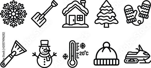 Winter activities and accessories flat icons set