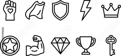 Set of flat design icons for power and victory