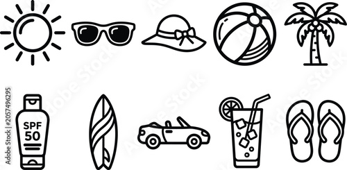 Beach and summer lifestyle icons set