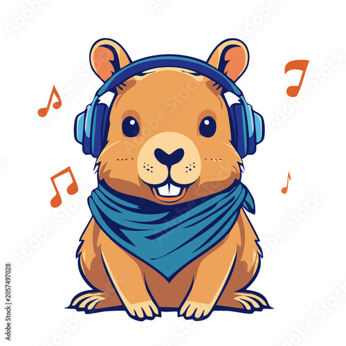 Cute cartoon bear playing music
