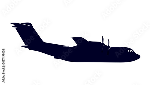 Bild auf Leinwand Military Turboprop Cargo Airplane, Propeller Transport Plane Silhouette, Tactica