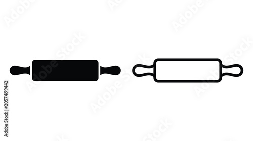 Fotografía Rolling Pin Silhouettes On White Background Flat Vector Illustration
