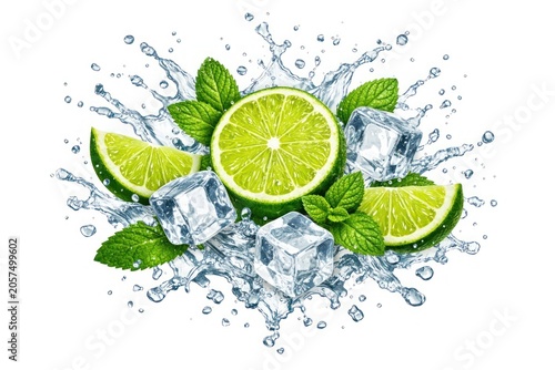 Refreshing lime with ice splash