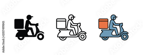 Obraz na płótnie Delivery riders on scooters with boxes  various colored icons
