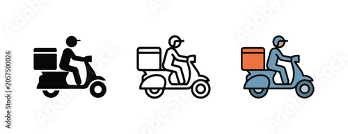 Obraz na płótnie Delivery riders on scooters with boxes in different styles for various uses