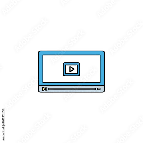 Laptop Computer with Play Button Icon.