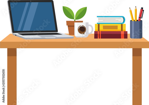 Laptop on a wooden office desk.