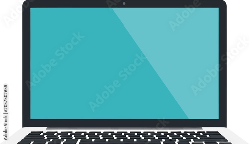 Laptop with a blank screen, keyboard visible, modern design, technology illustration.