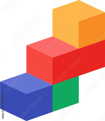 Isometric Colorful Blocks Stacked in a Step-Like Formation.