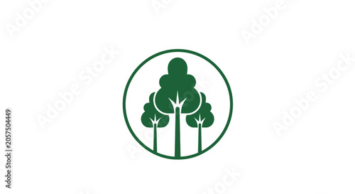 Green Trees Inside Circle Icon Symbol.