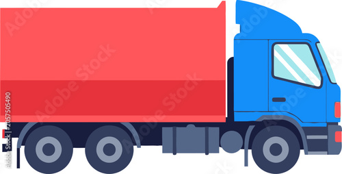 Large Red and Blue Delivery Truck.