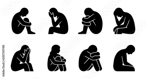 Foto Sadness icons, despair figures, emotional distress silhouettes, human suffering