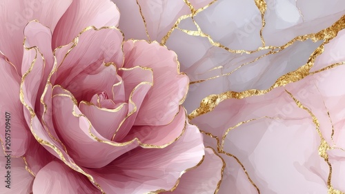 Soft pink rose blooms with golden edges