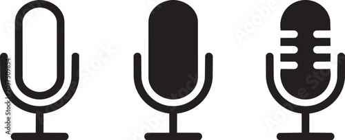 Obraz na plátne Three distinct microphone vector icons in black on a white background for audio