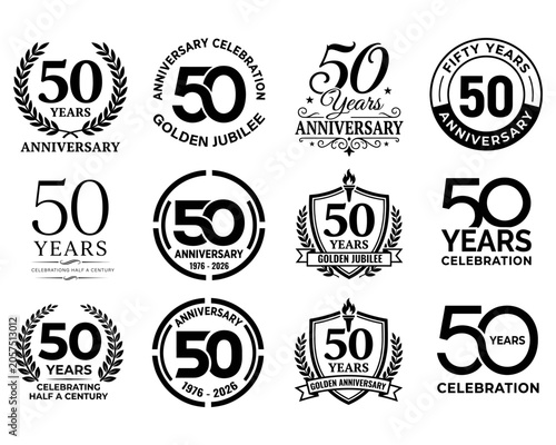 Фотография Set of 50th anniversary celebration emblems, golden jubilee logos, 50 years birt