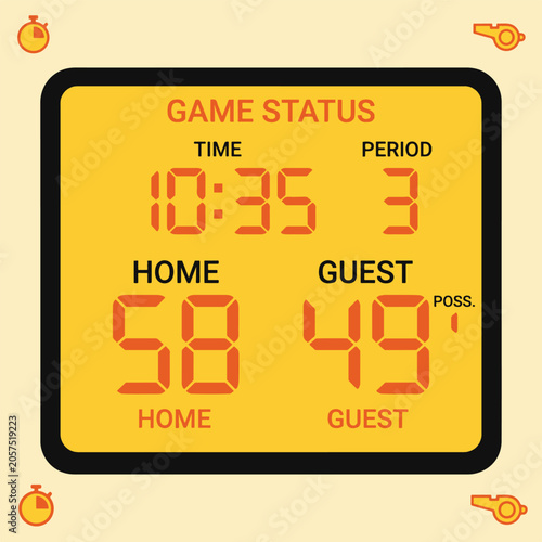 Fényképezés Basketball Game Scoreboard Display with Time and Points in Retro Digital Style