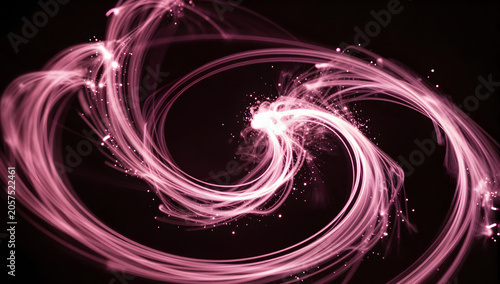 Swirling Pink Energy Trails: Abstract, luminous pink energy trails swirl and sparkle against a dark background, creating a dynamic and mesmerizing visual effect.