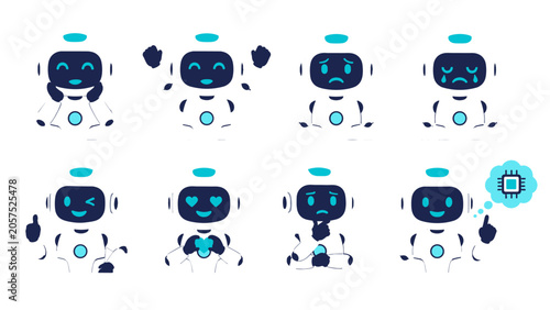Canvas-taulu Cute robot characters showing different facial expressions set