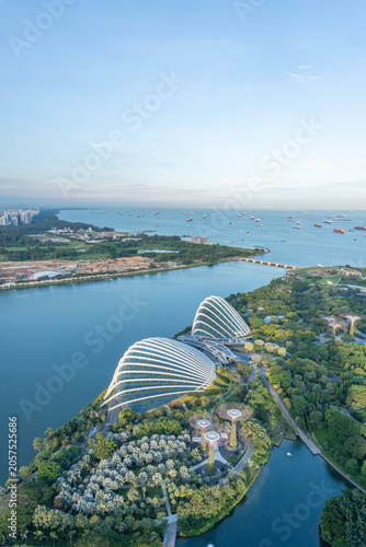 Aerial view of Singapore waterfront gardens and coastline