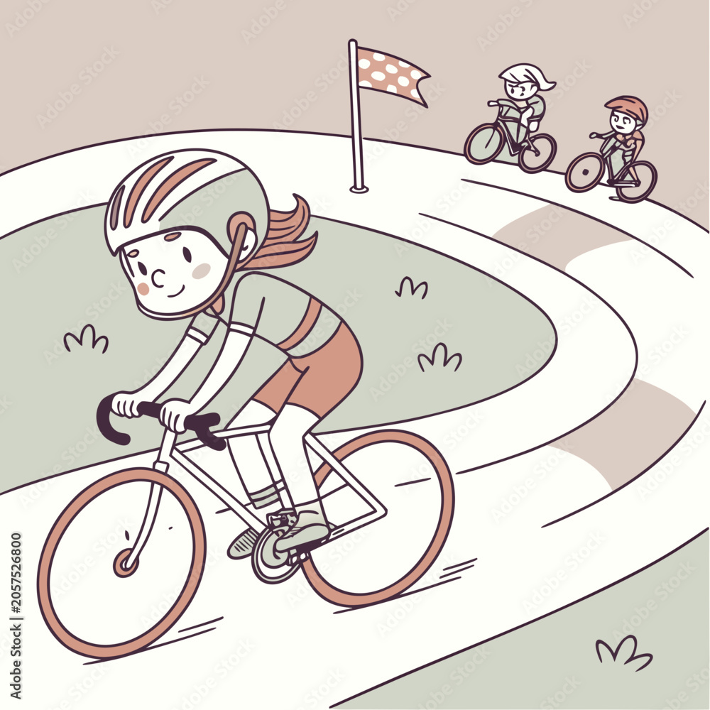 Naklejka premium Young Child Competing in a Bike Race Wearing a Helmet and Showing Determined Spirit