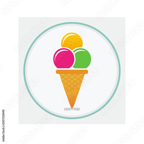 Flat design ice cream cone with three scoops