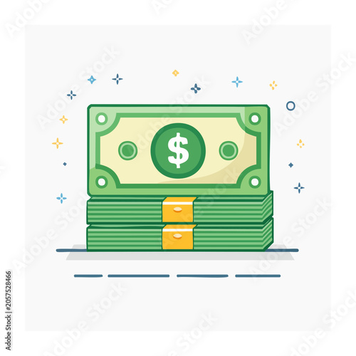 Flat design piggy bank with coins and money