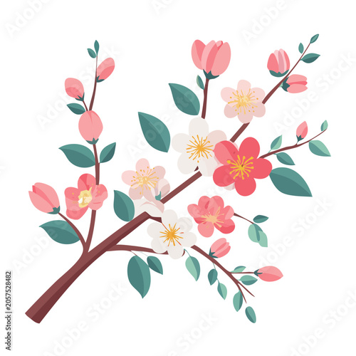 Flat design peony flowers with leaves vector