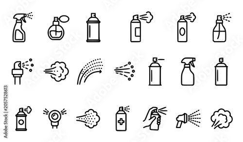 Foto Spray aerosol icon set with perfume paint water and deodorant symbols