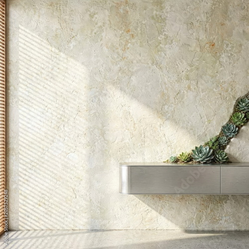 Minimalist Architectural Wattle and Daub Wall with Cantilevered Console